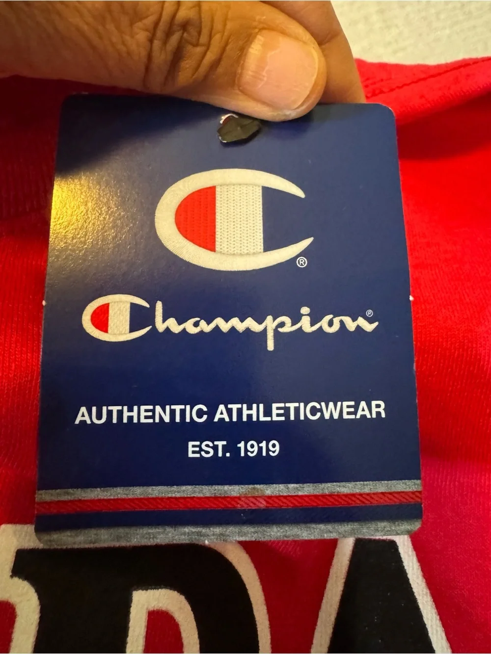 NWT Men's Champion Red Crewneck Logo T‑Shirt Sz M - Picture 8 of 9